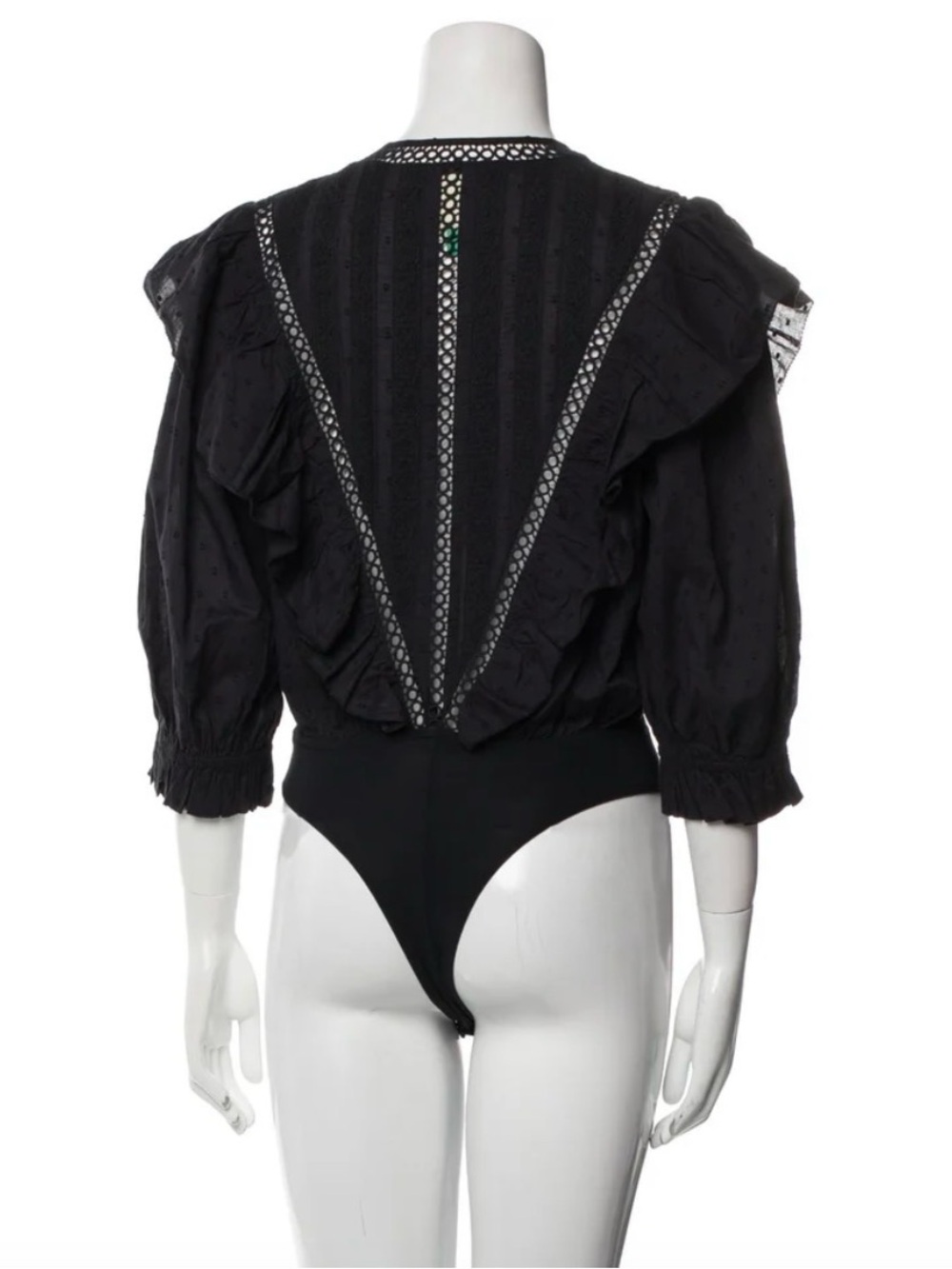 Farm Rio Black Plunge Neckline Ruffle Bodysuit – Size M - Picture 6 of 9